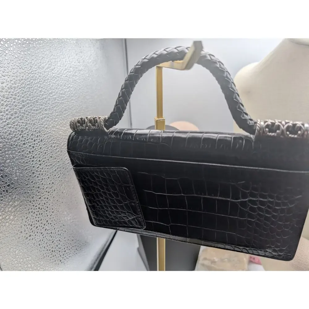 Brighton Black Croc Embossed Leather Organizer Wallet Clutch with Handle